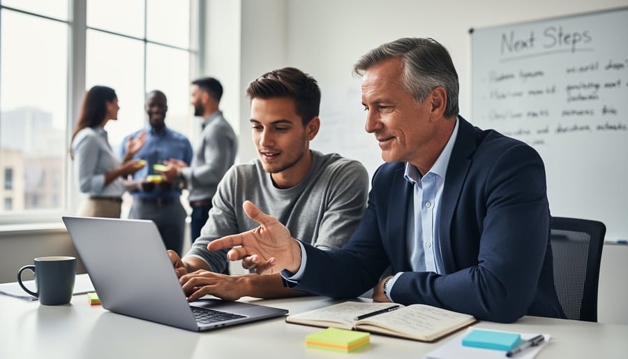 Instructor mentoring trainees during a cybersecurity training session